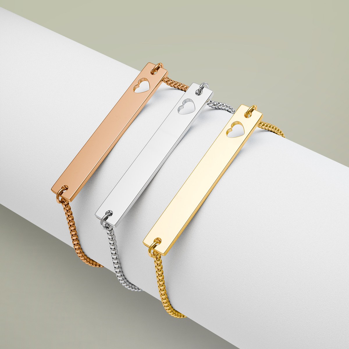 Adjustable Flat Cutout Heart Bar Bracelet