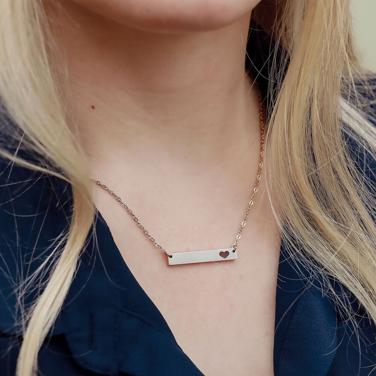 Cutout Heart Bar Necklace